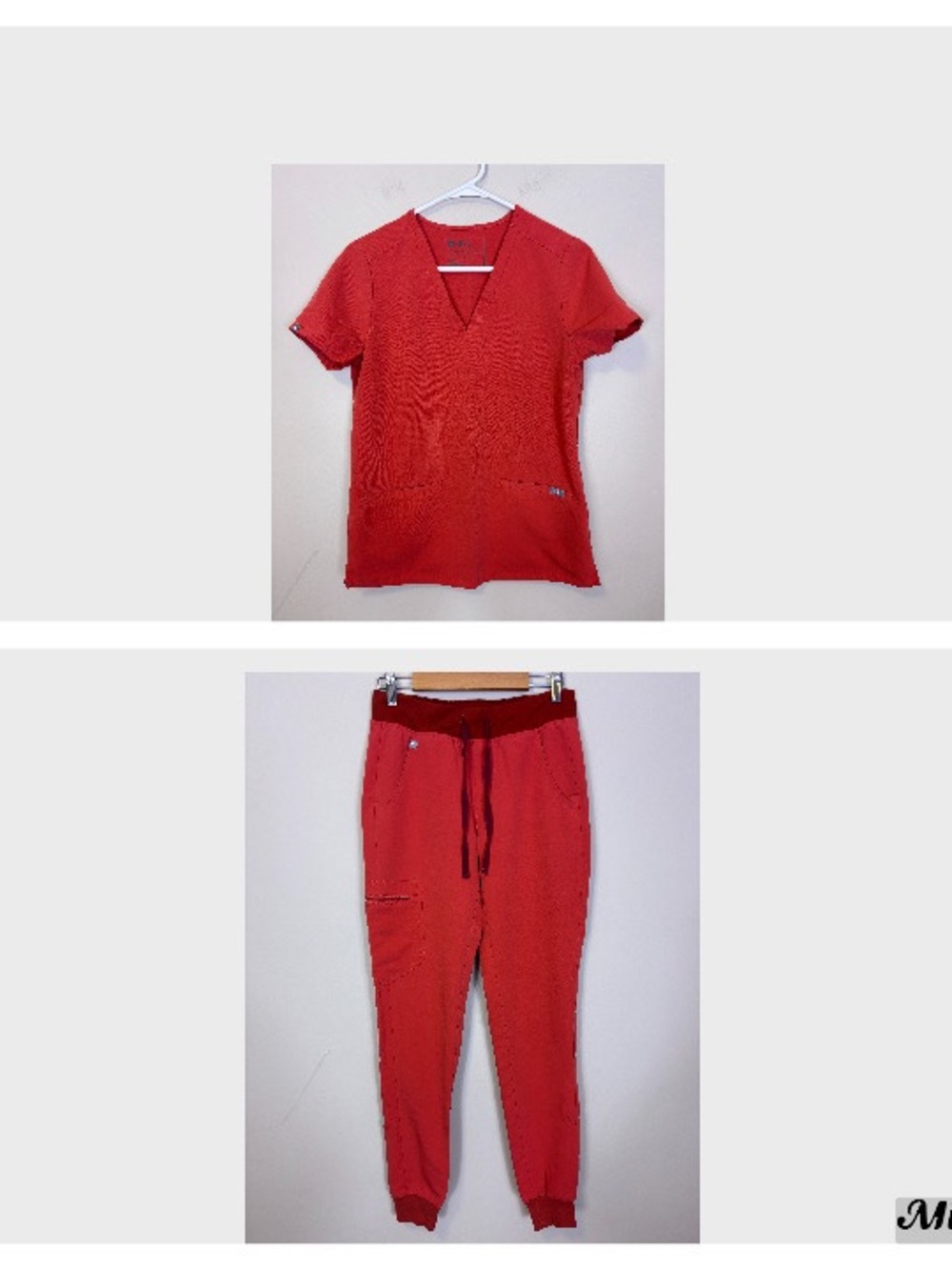 Figs Red Women’s Jogger Scrub Pants and V Neck Top XS and XS Tall